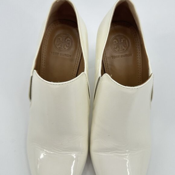 TORY BURCH georgina bootie shoes heels patent leather ivory pointed toe 7.5 - Picture 4 of 11